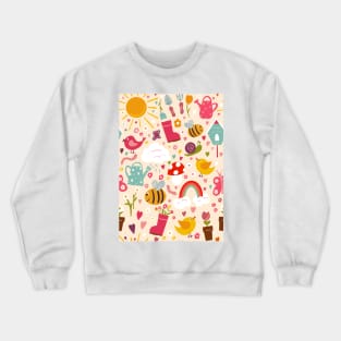 Gardening Fun repeat pattern on a cream background Crewneck Sweatshirt